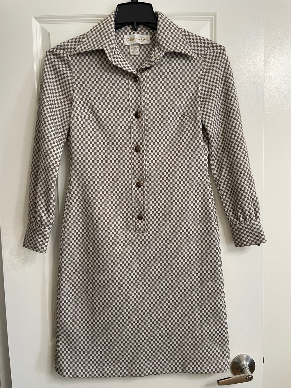 California Girl 1960s Vintage Long Sleeve
Geometric Checkered Dress Size S/M